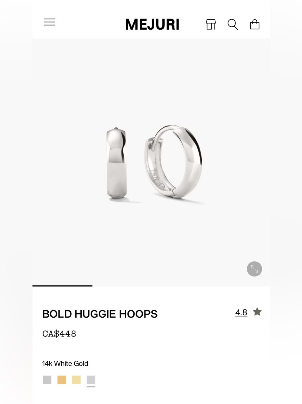 MEJURI 14K WHITE GOLD BOLD HUGGIE HOOPS